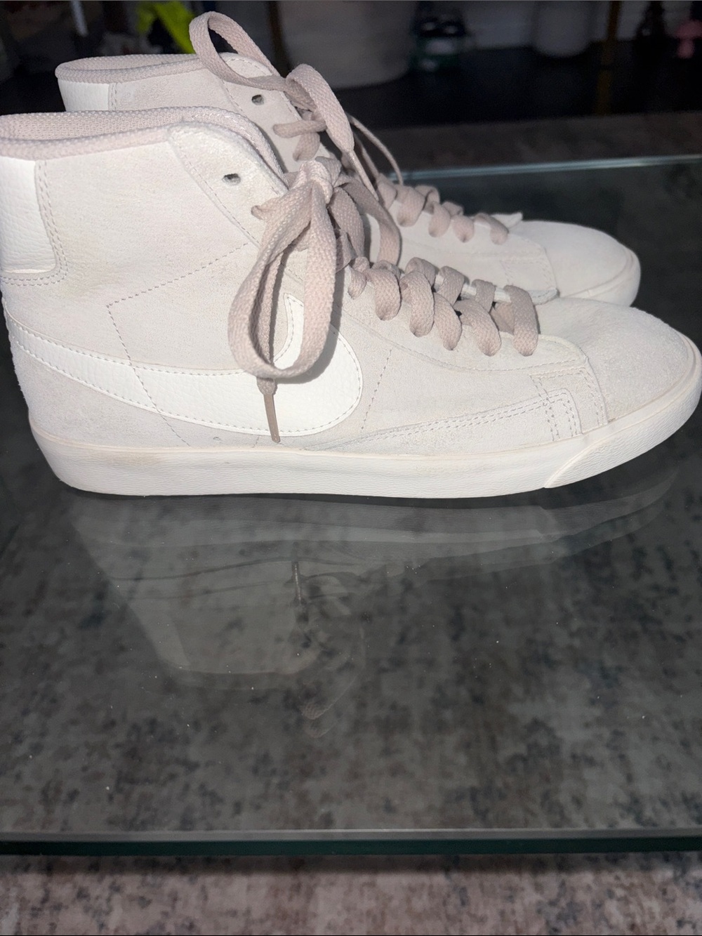 Nike Women's High-Top Suede Sneakers in Pale Pink and White